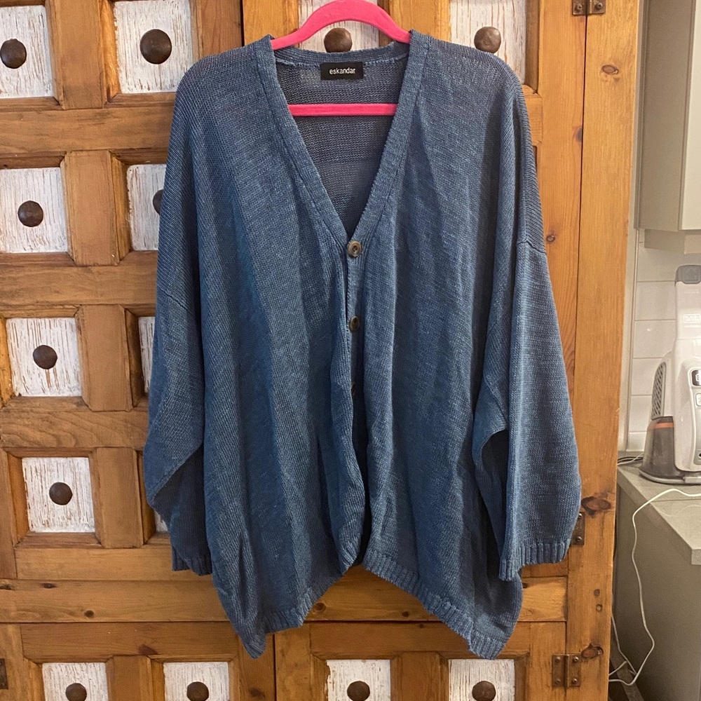 Boxy Chambray linen knit cardigan OS
